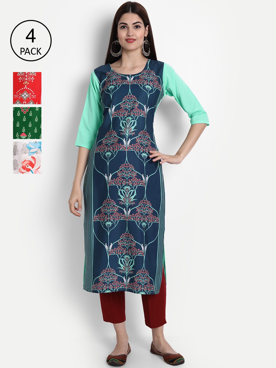 

1 Stop Fashion Women Pack of 4 Digital Print Straight Kurtas, Multi