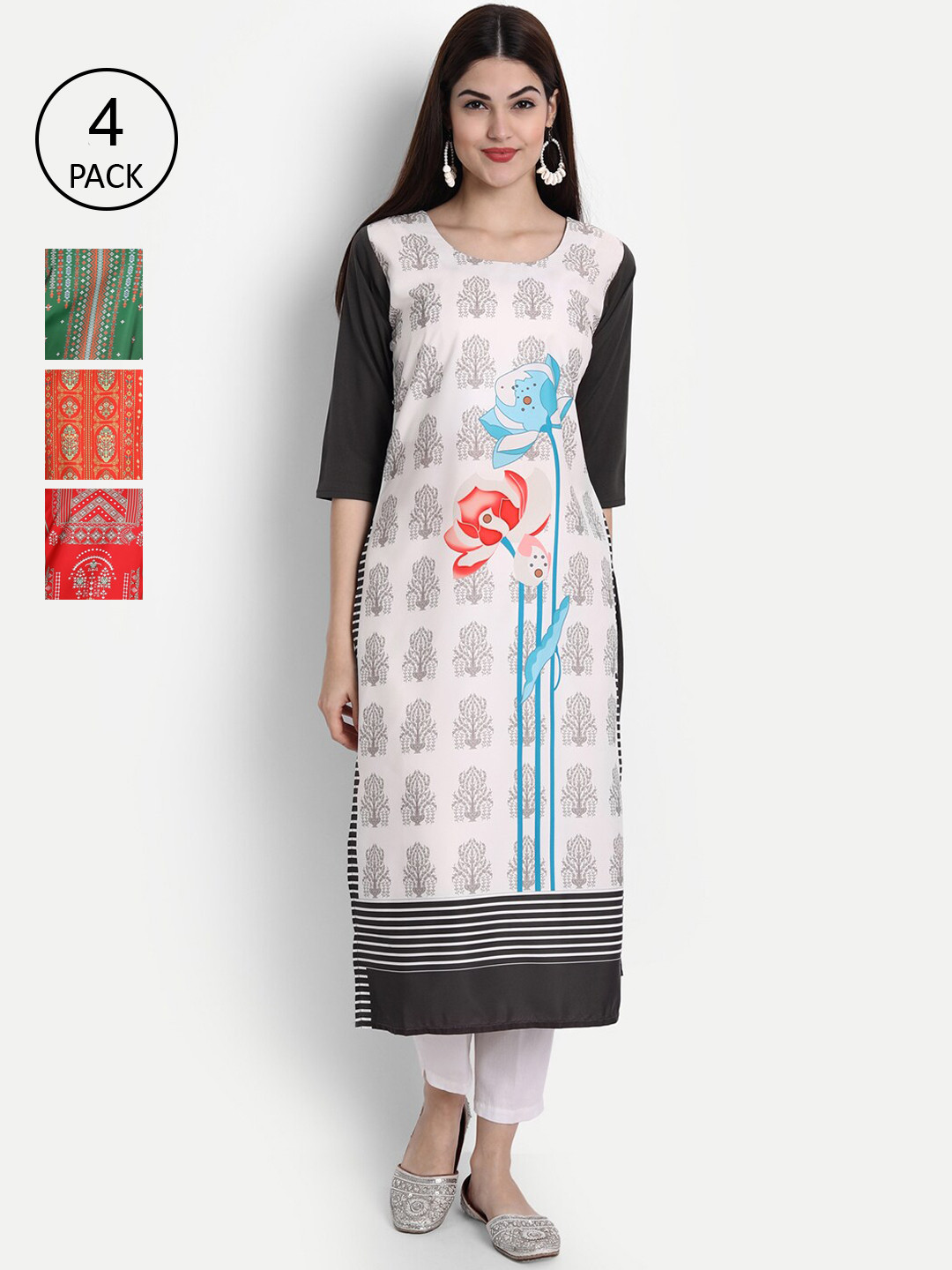 

1 Stop Fashion Women Multicoloured Tribal Embroidered Mirror Work Crepe Kurta, Multi