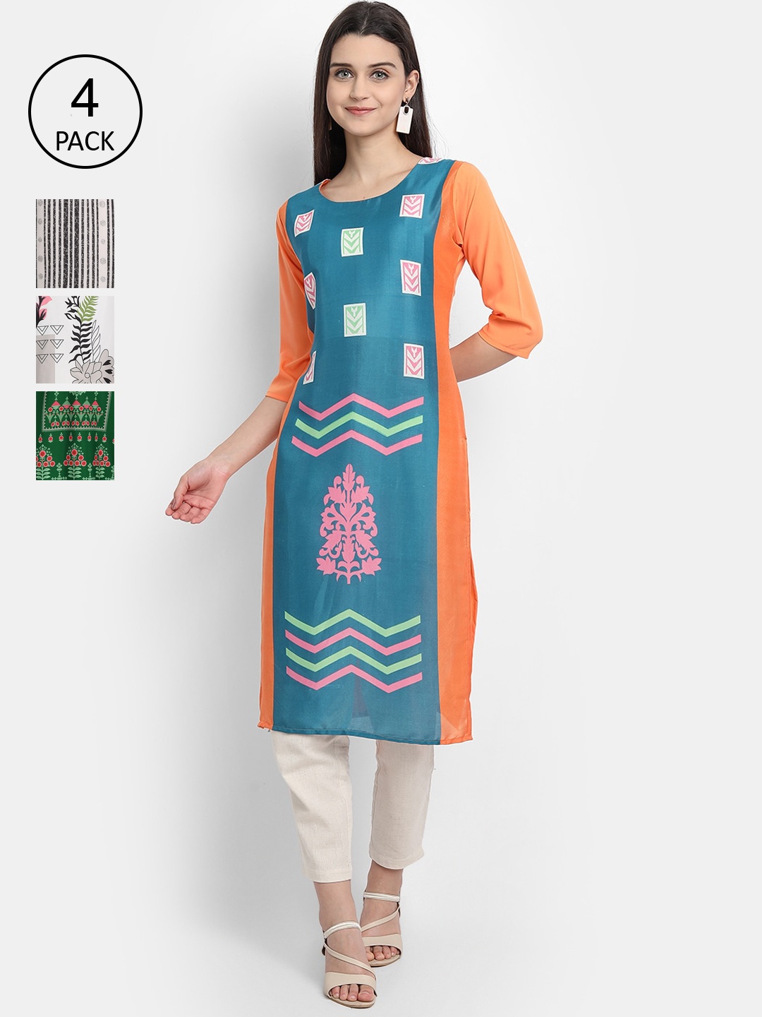 

1 Stop Fashion Women Pack of 4 Digital Print Straight Kurtas, Multi