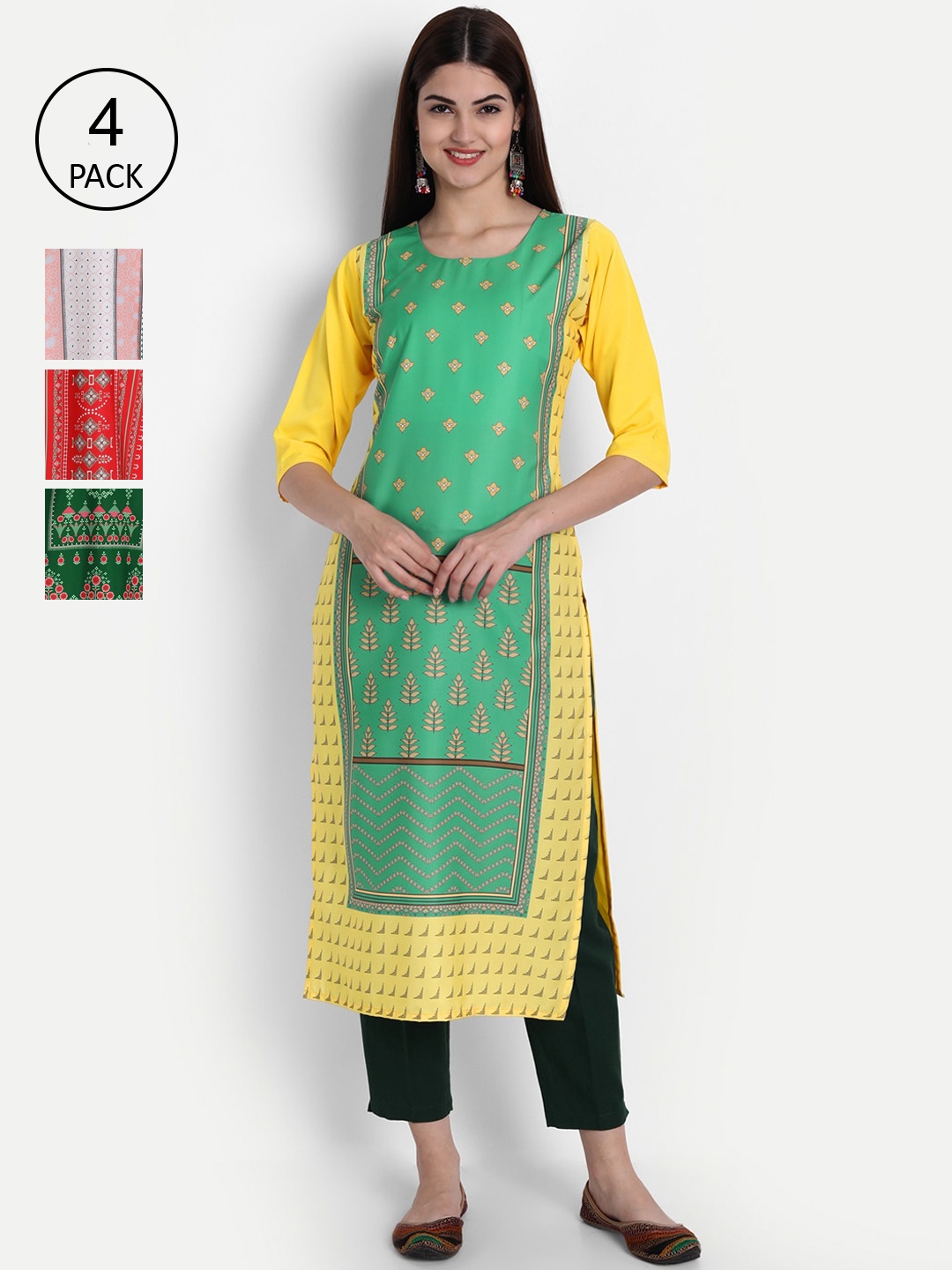 

1 Stop Fashion Women Pack of 4 Digital Print Straight Kurtas, Multi