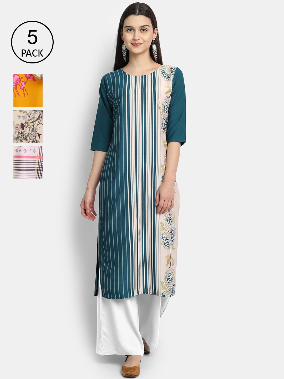 

1 Stop Fashion Women Pack Of 5 Digital Printed Crepe Kurta, Teal