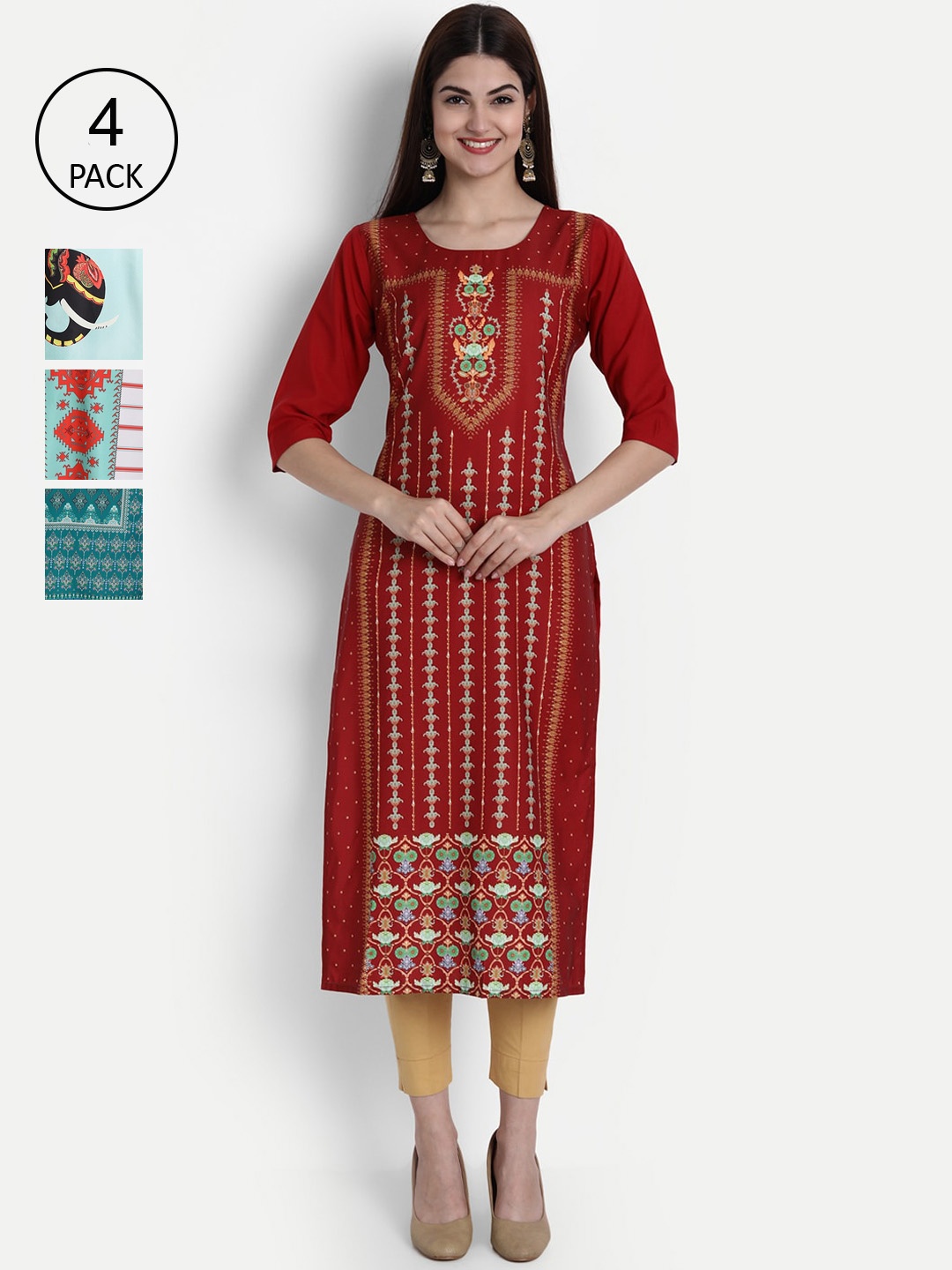 

1 Stop Fashion Women Multicoloured Embroidered Thread Work Crepe Kurta, Multi