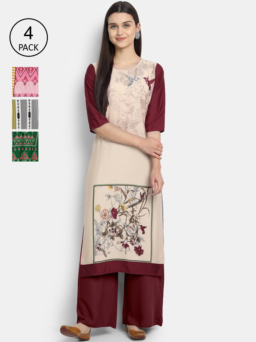 

1 Stop Fashion Women Pack of 4 Digital Print Straight Kurtas, Multi