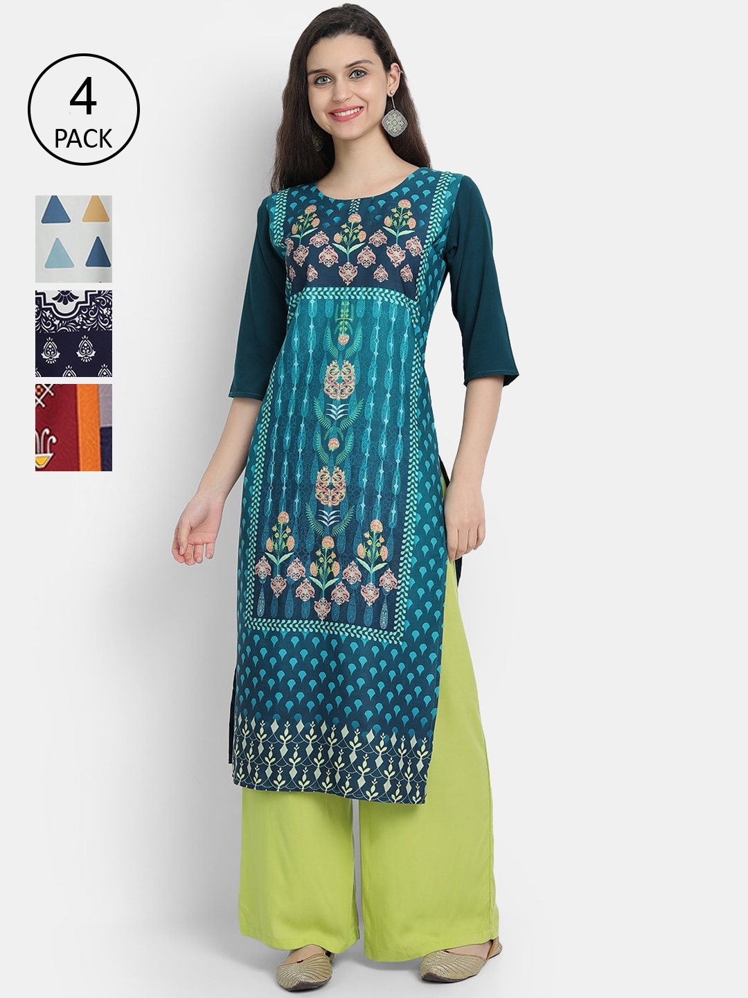 

1 Stop Fashion Women Pack of 4 Digital Print Straight Kurtas, Multi