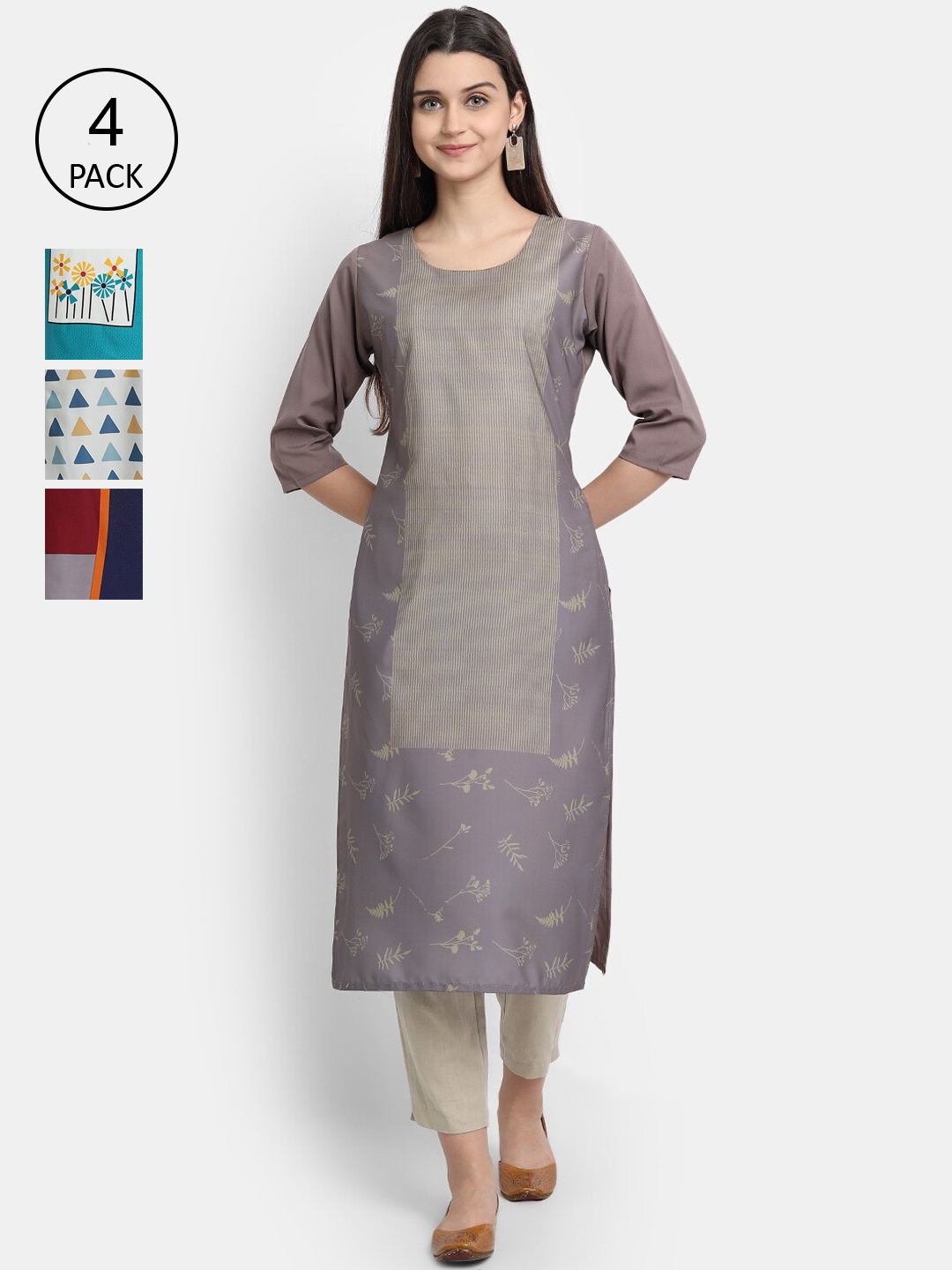 

1 Stop Fashion Women Pack of 4 Digital Print Straight Kurtas, Multi