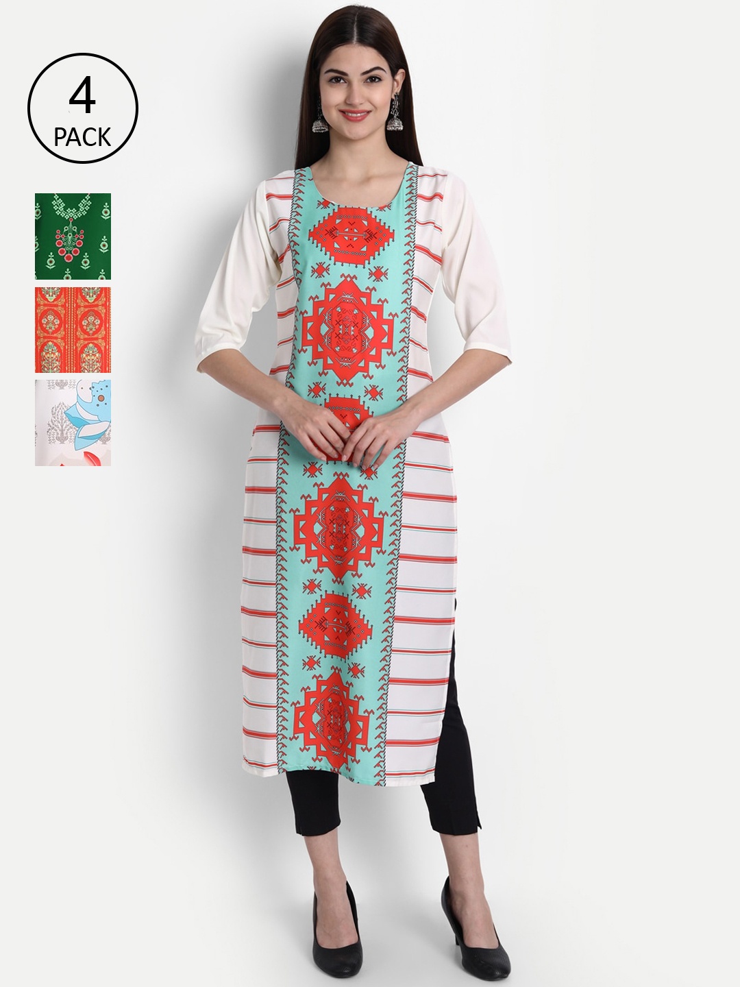 

1 Stop Fashion Women Pack of 4 Digital Print Straight Kurtas, Multi