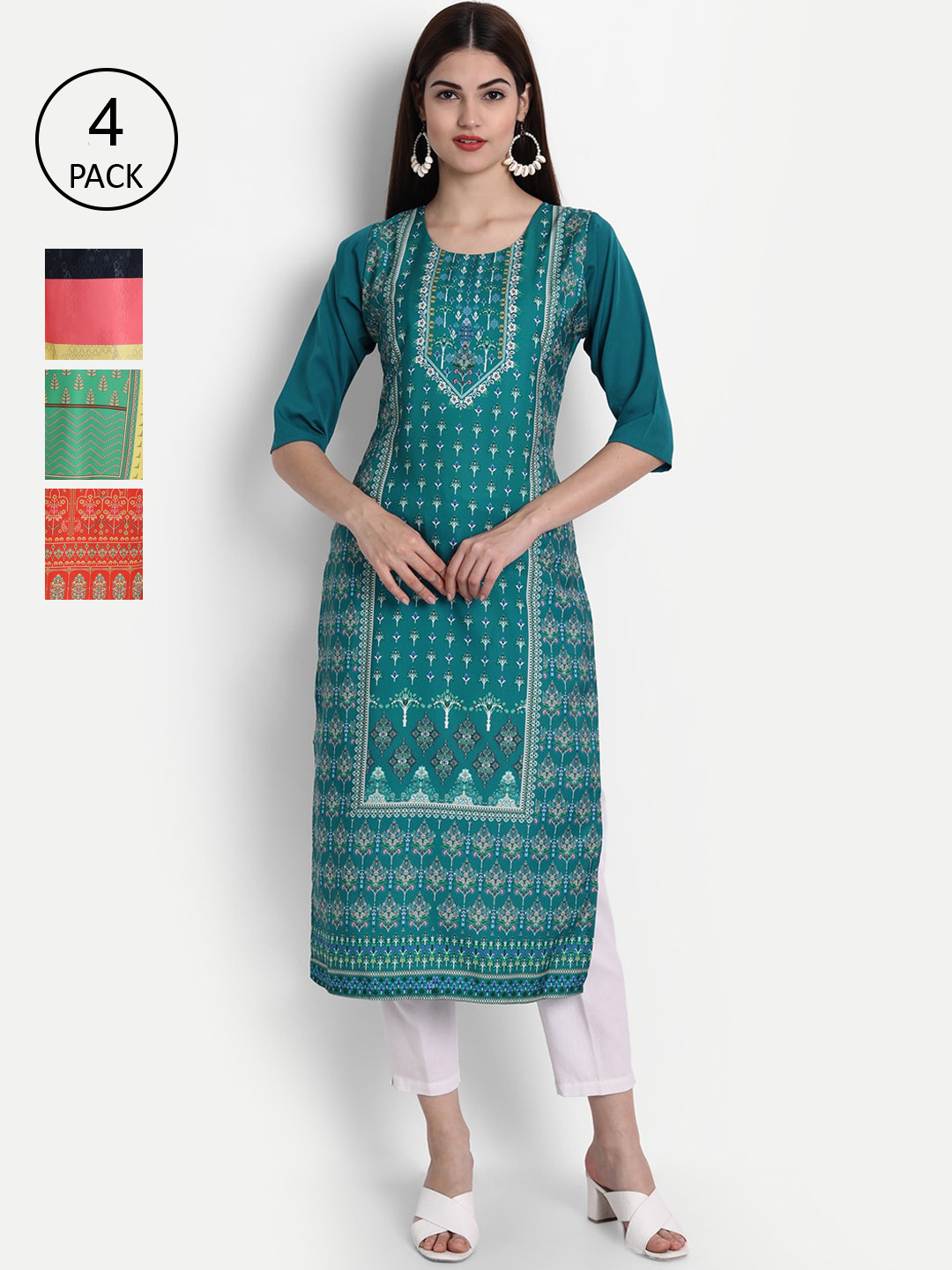 

1 Stop Fashion Women Pack of 4 Digital Print Straight Kurtas, Multi