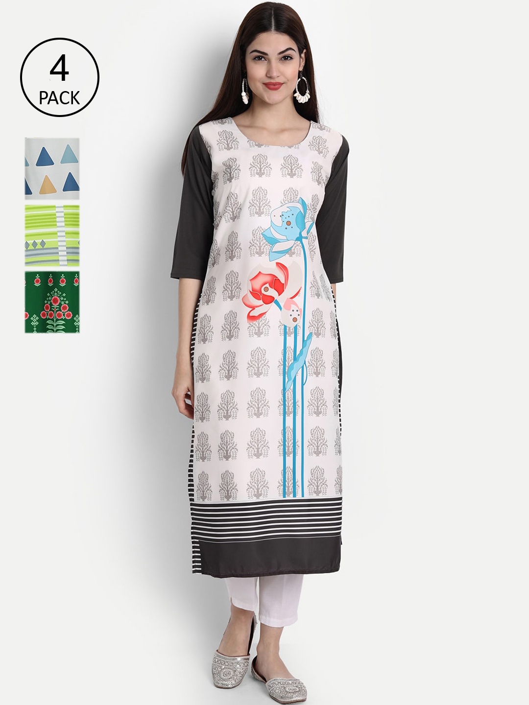 

1 Stop Fashion Women Pack of 4 Digital Print Straight Kurtas, Multi