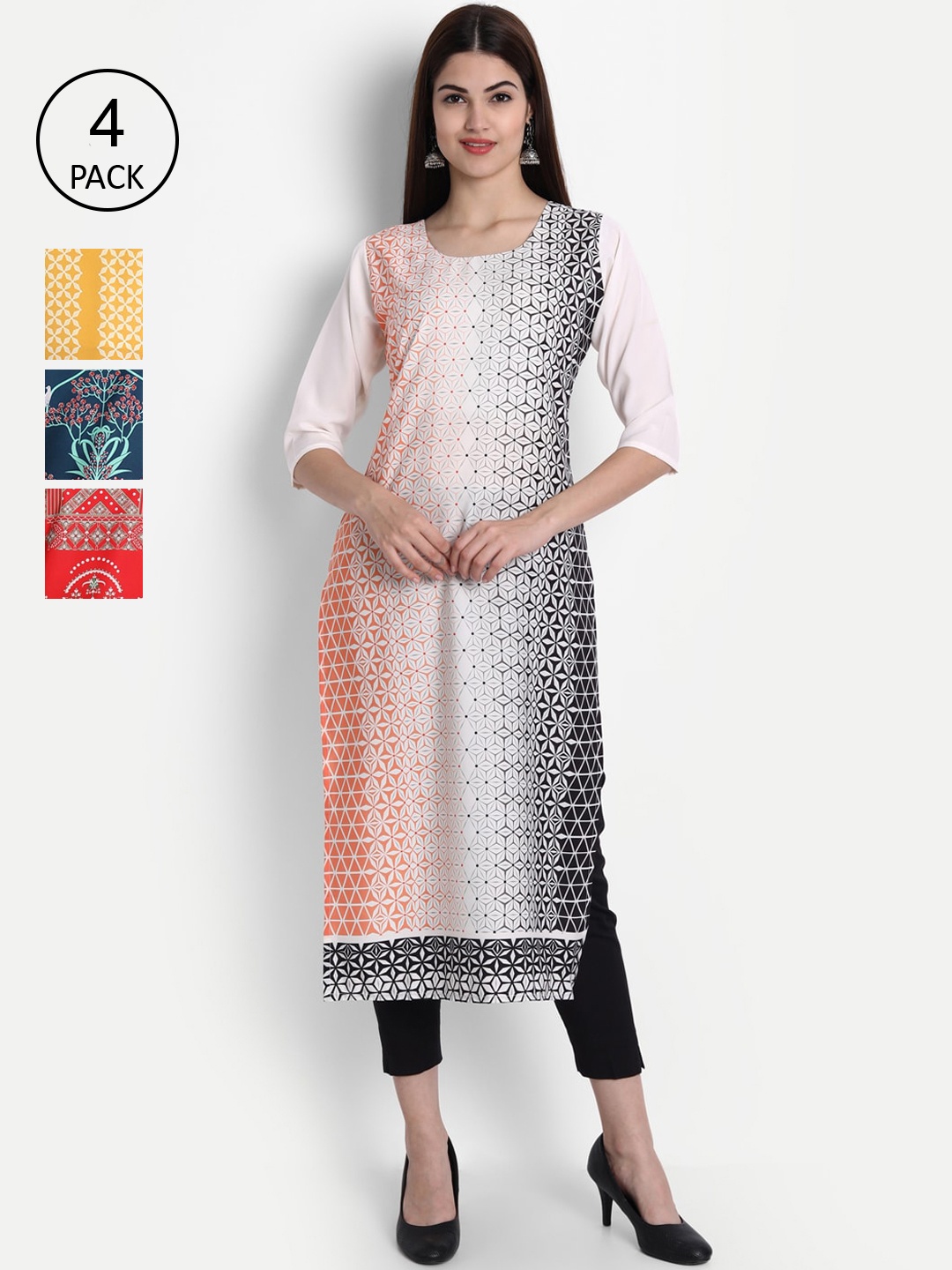 

1 Stop Fashion Women Pack of 4 Digital Print Straight Kurtas, Multi