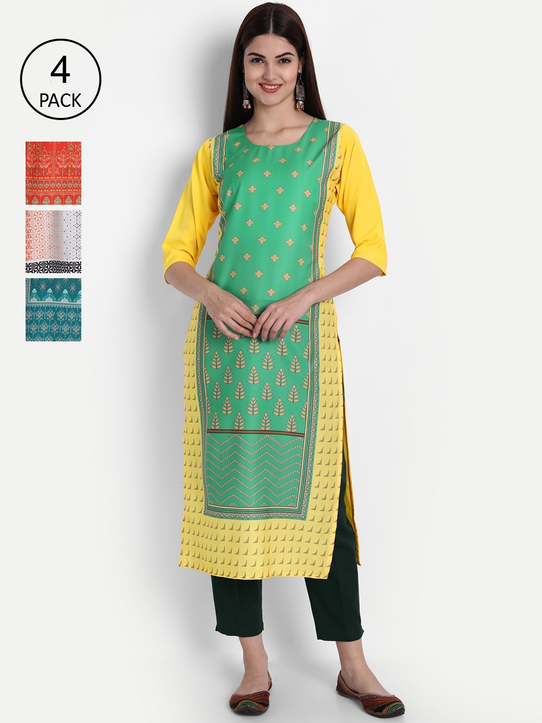 

1 Stop Fashion Women Pack of 4 Digital Print Straight Kurtas, Multi