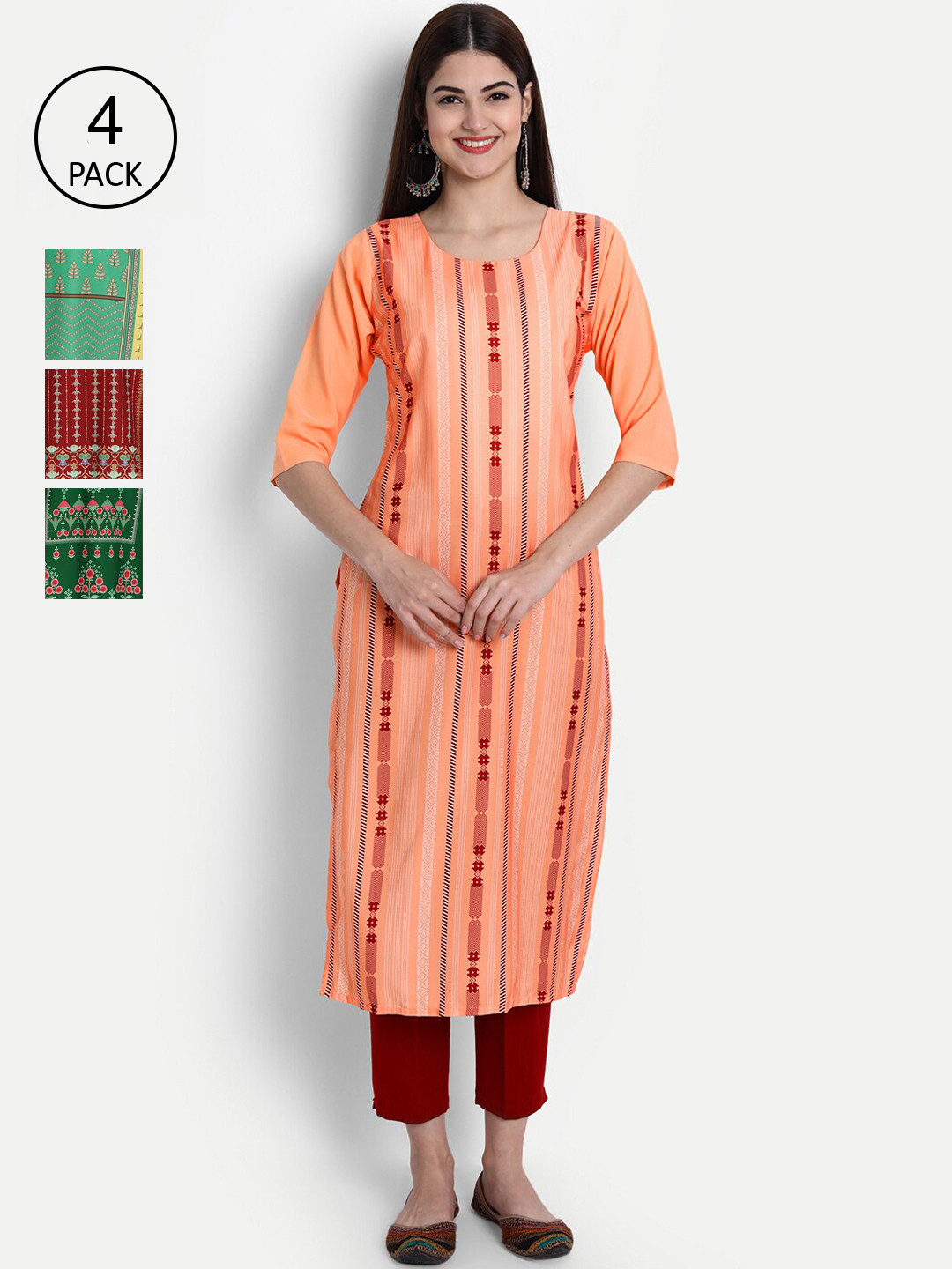 

1 Stop Fashion Women Pack of 4 Digital Print Straight Kurtas, Multi