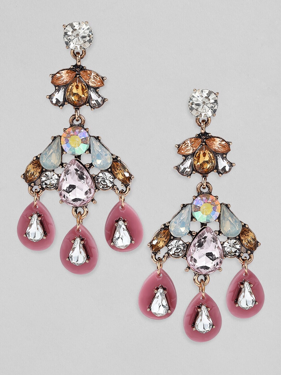

Rubans Voguish Gold-Toned Contemporary Stone Studded Drop Earrings