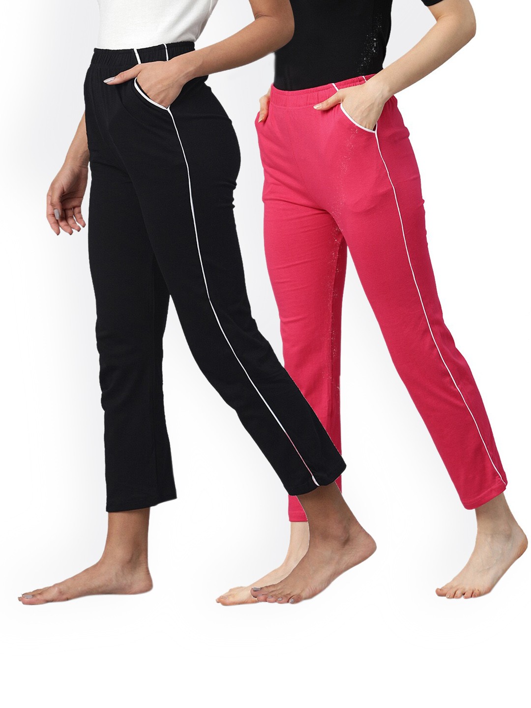 

NOT YET by us Women Pack Of 2 Solid Pure Cotton Lounge Pants, Pink