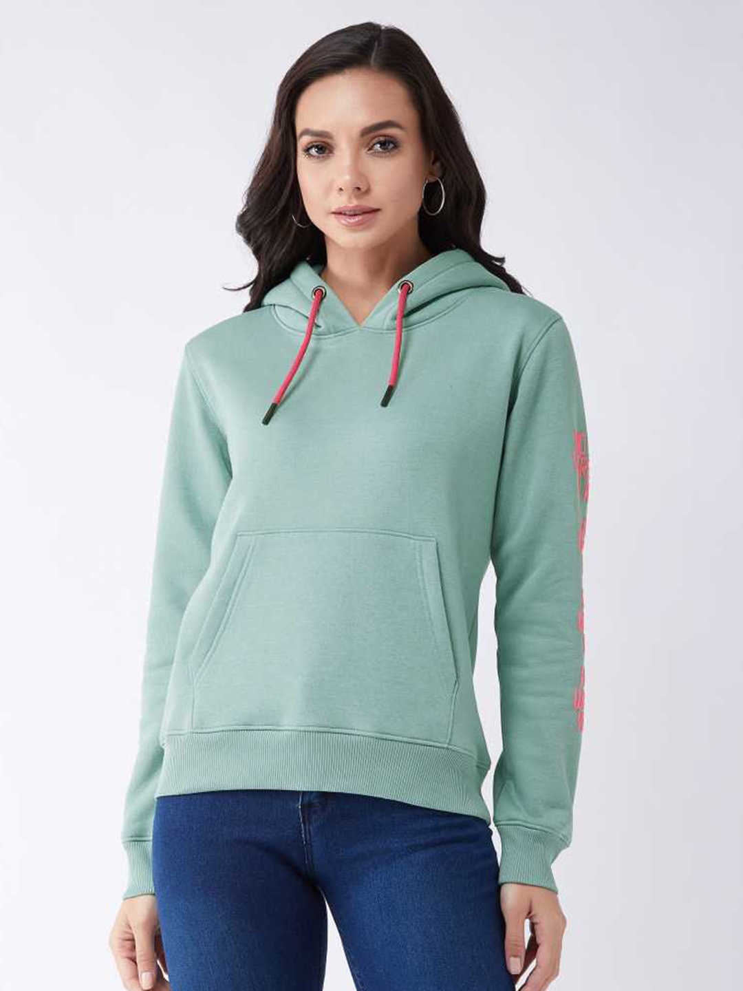 

Modeve Women Sea Green Hooded Sweatshirt