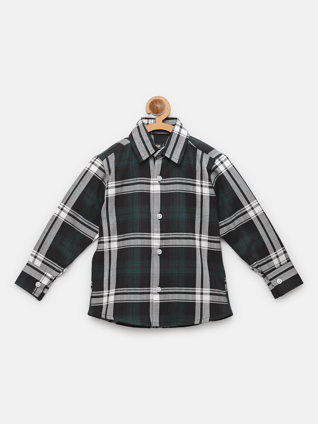 

NYNSH Boys Green & White Cotton Classic Fit Tartan Checked Casual Shirt