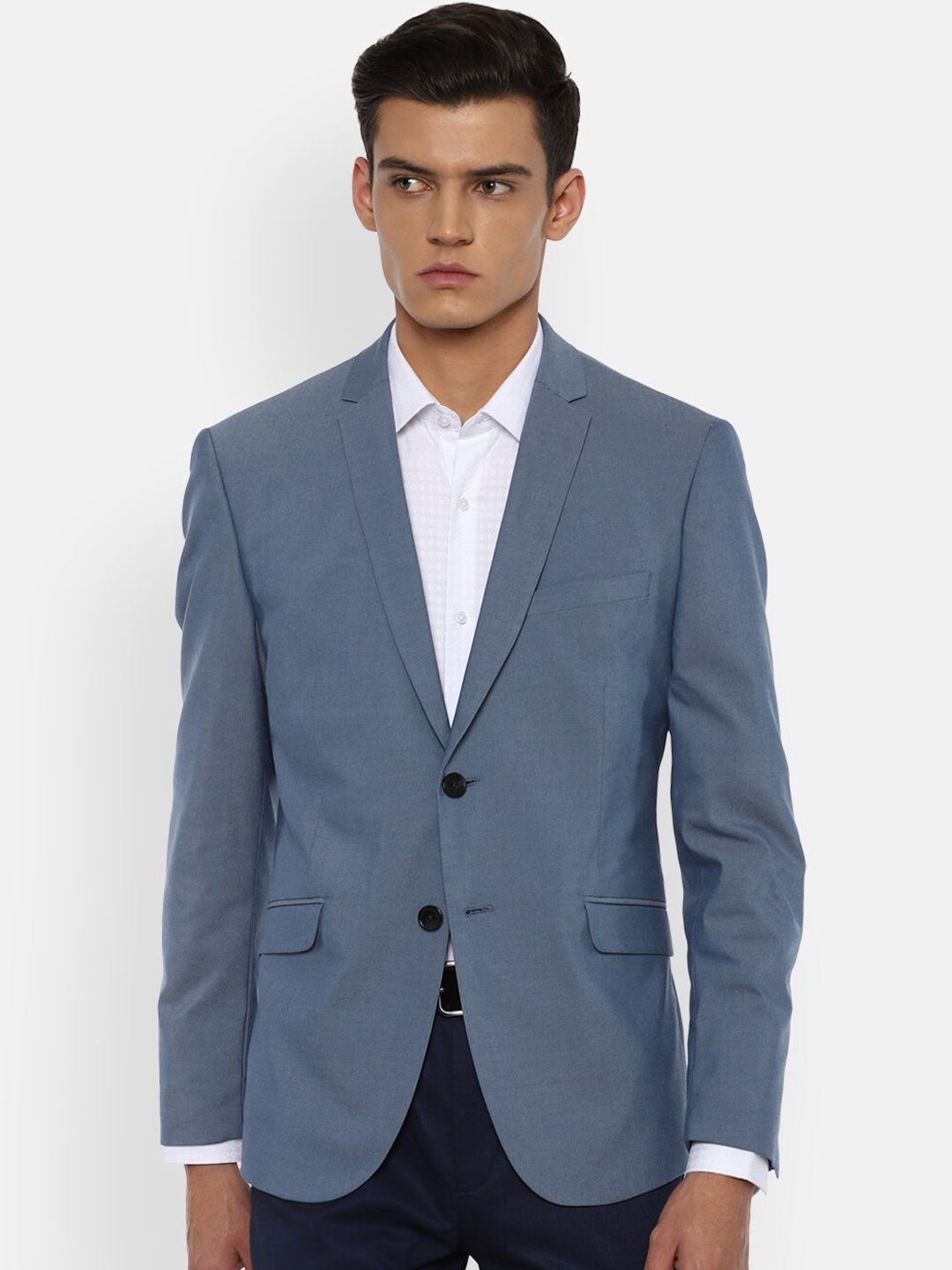 

V Dot Men Blue Solid Slim-Fit Single-Breasted Formal Blazer