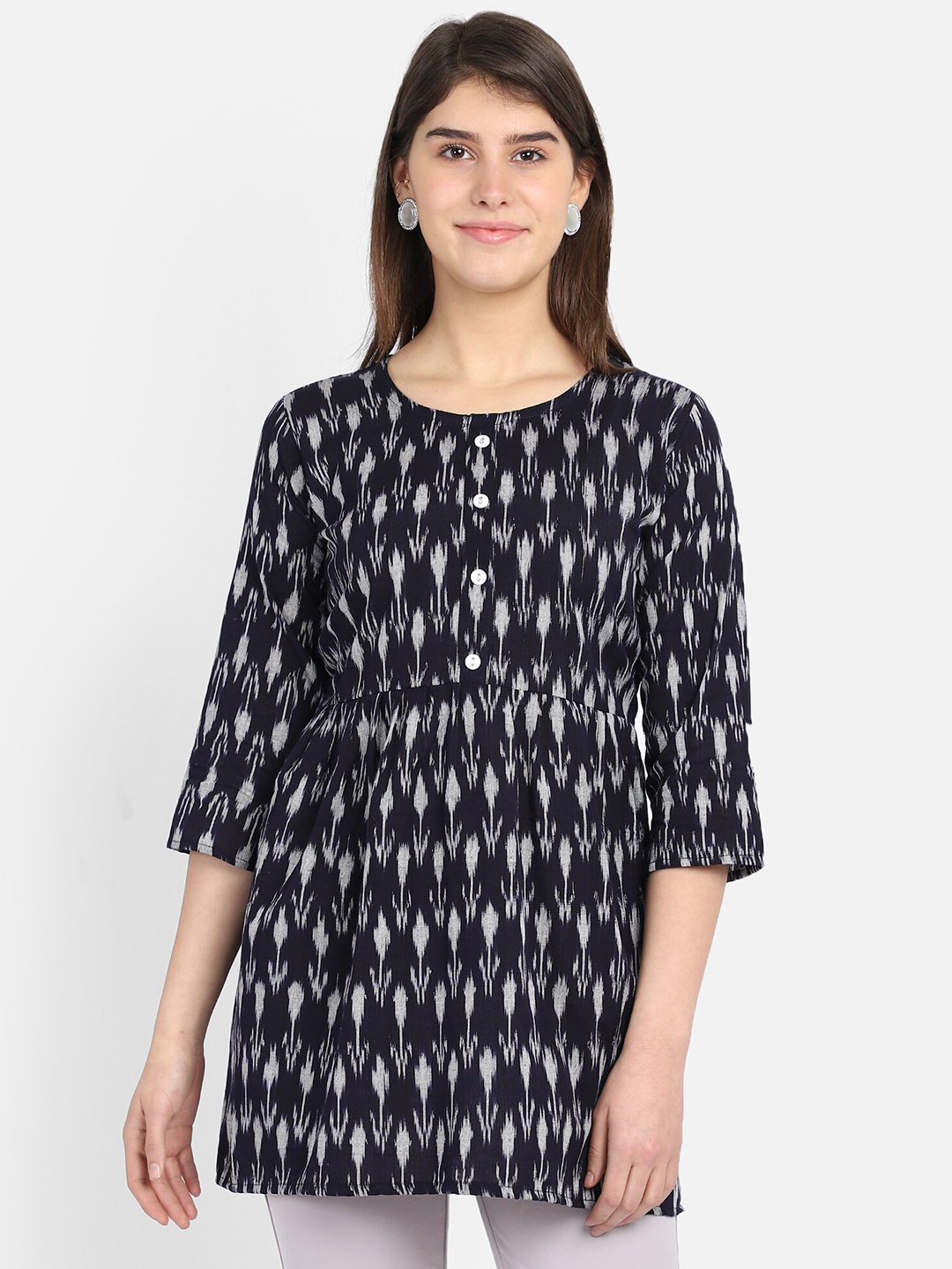 

Resha Black & Grey Ikat Woven Design Pure Cotton Peplum Kurti