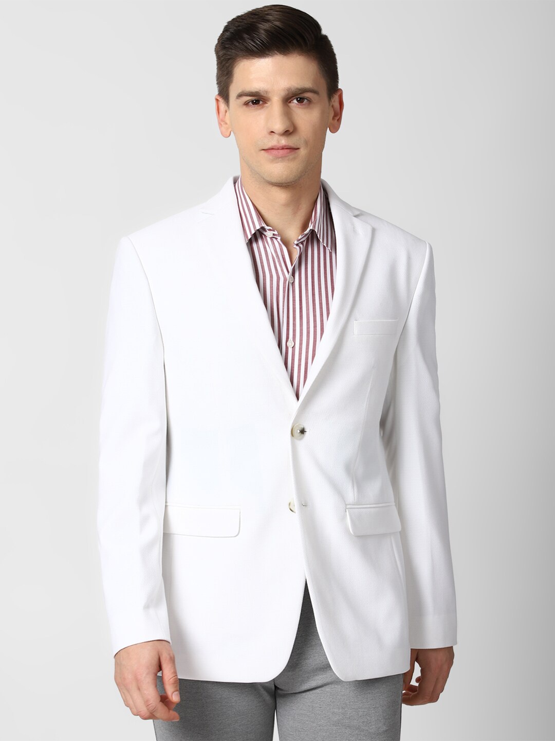

Peter England Elite Men White Solid Slim Fit Single-Breasted Smart Casual Blazer