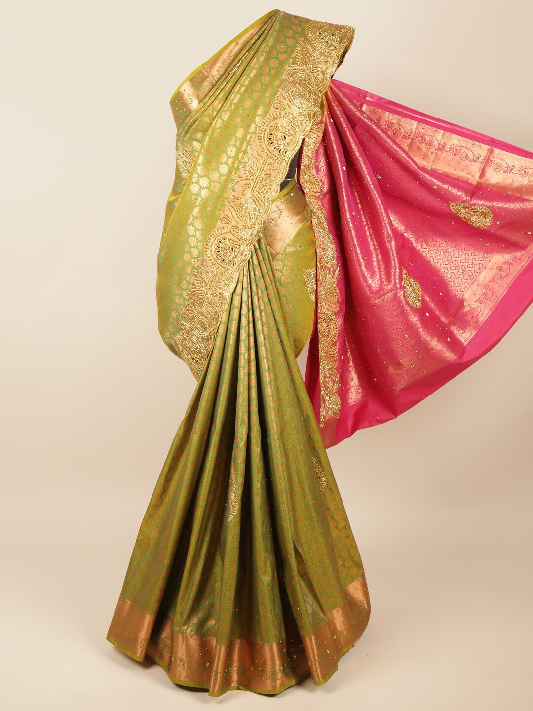 

Pothys Green & Pink Woven Design Pure Silk Saree