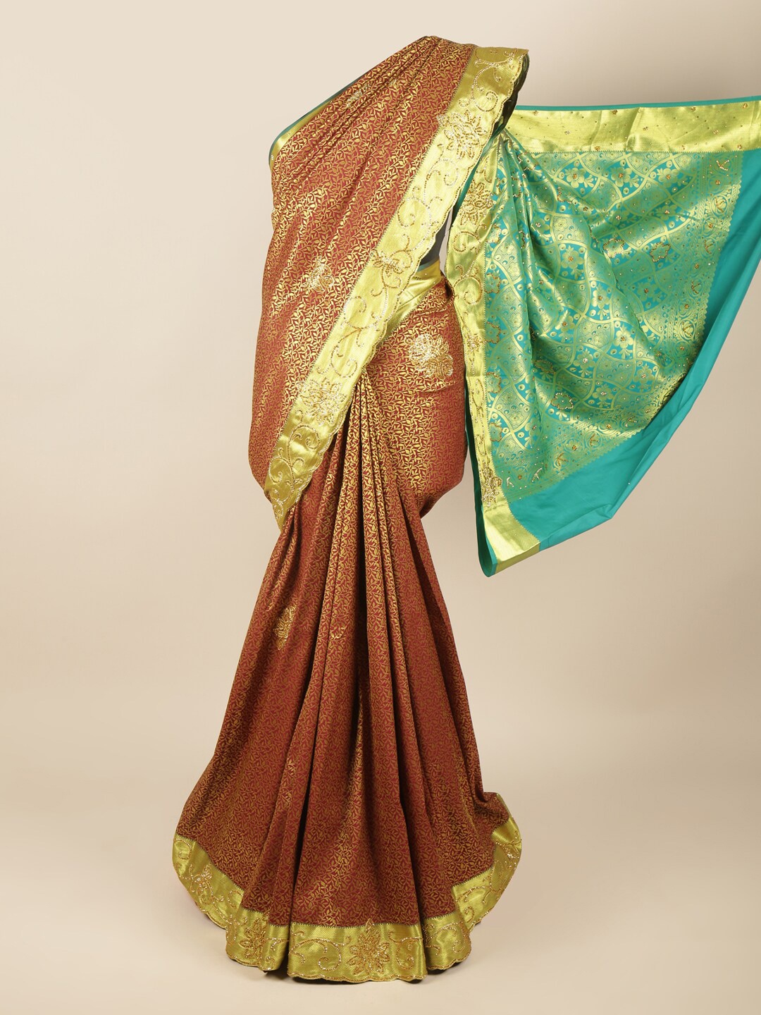 

Pothys Maroon & Green Woven Design Pure Silk Saree