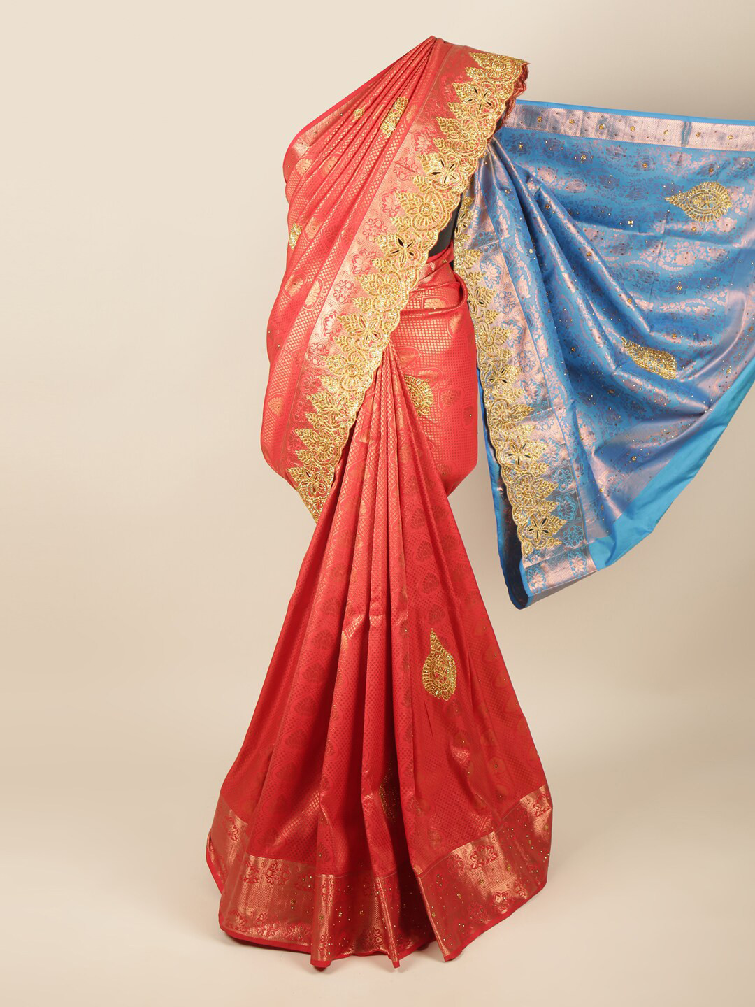 

Pothys Red & Blue Woven Design Pure Silk Saree