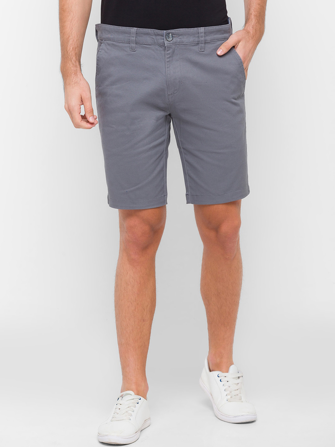 

GIORDANO Men Grey Solid Slim Fit Cotton Regular Shorts