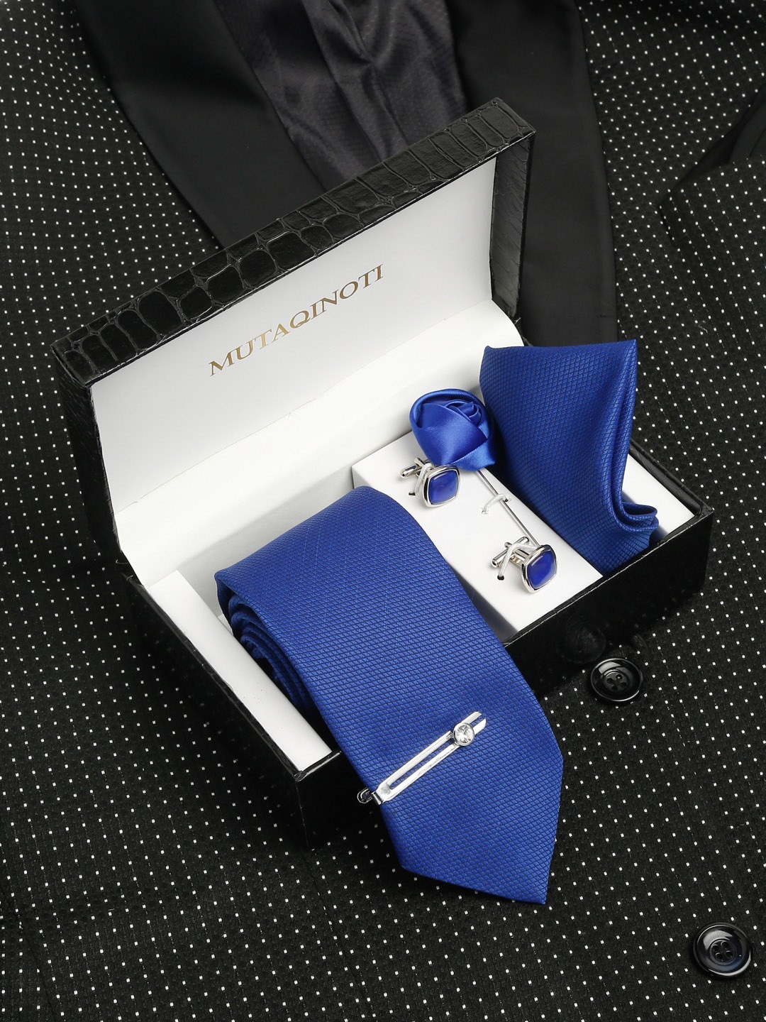 

MUTAQINOTI Men Silk Necktie Accessory Gift Set, Blue