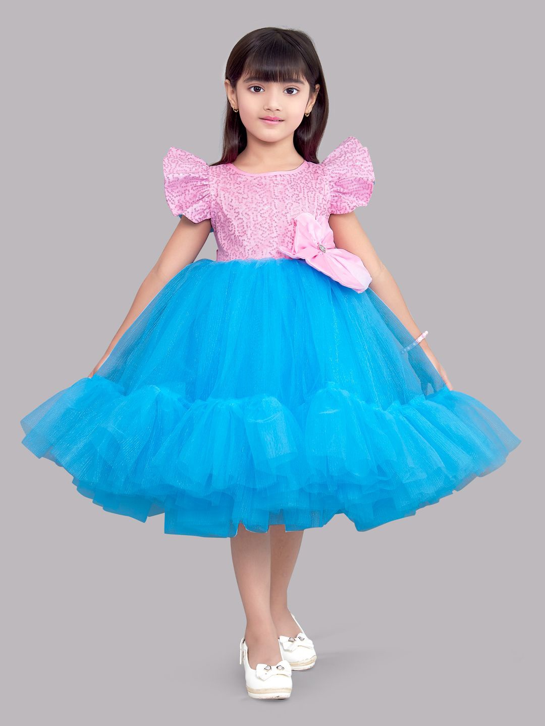 

Pink Chick Girls Blue Net A-Line Tulle Midi Dress