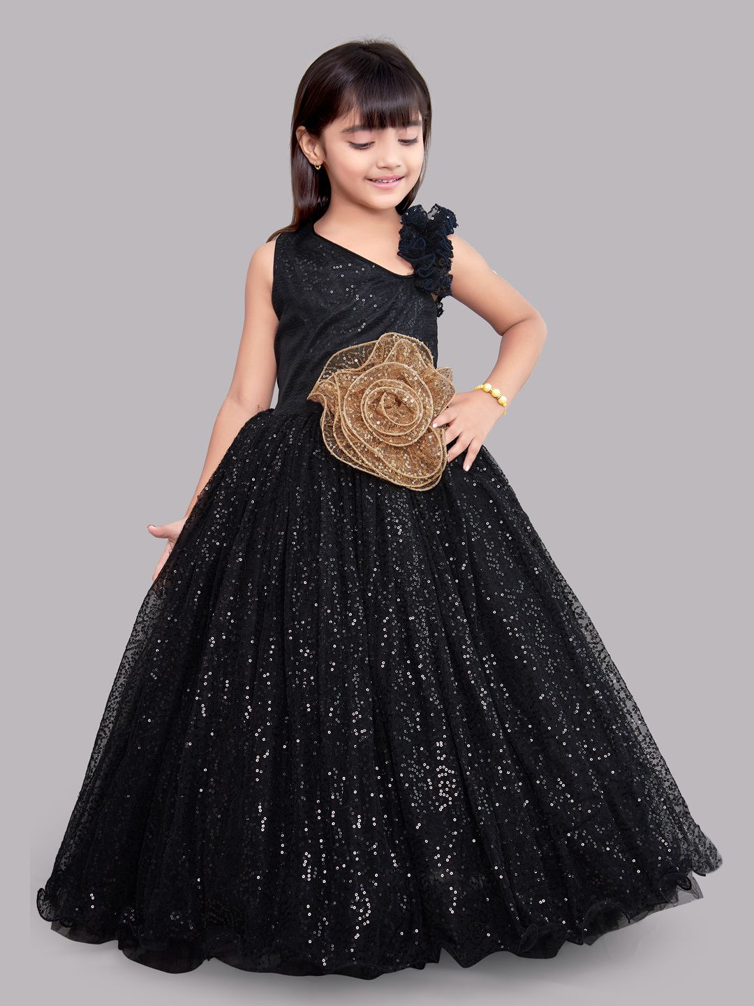 

Pink Chick Black Embellished Sequins Net Maxi Dress