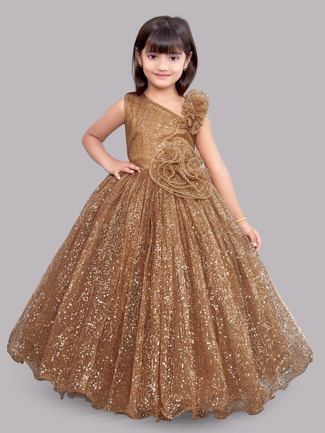 

Pink Chick Girls Gold-Toned Sequined Net Maxi Dress