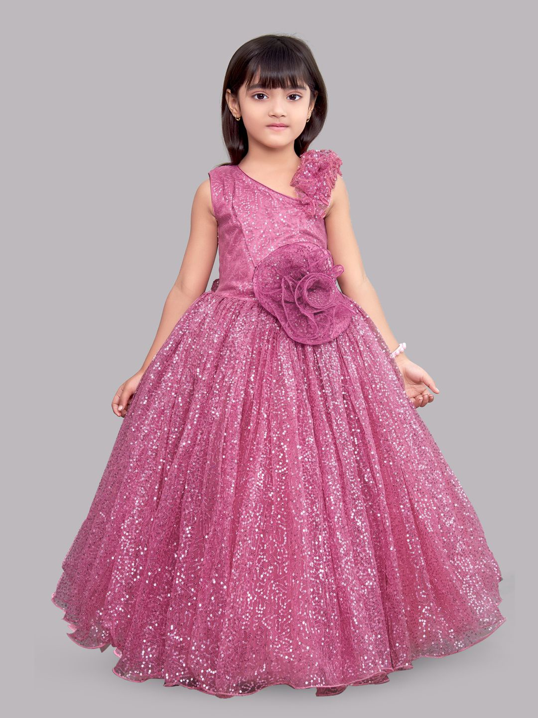

Pink Chick Girls Pink Sequin Embellished Gown