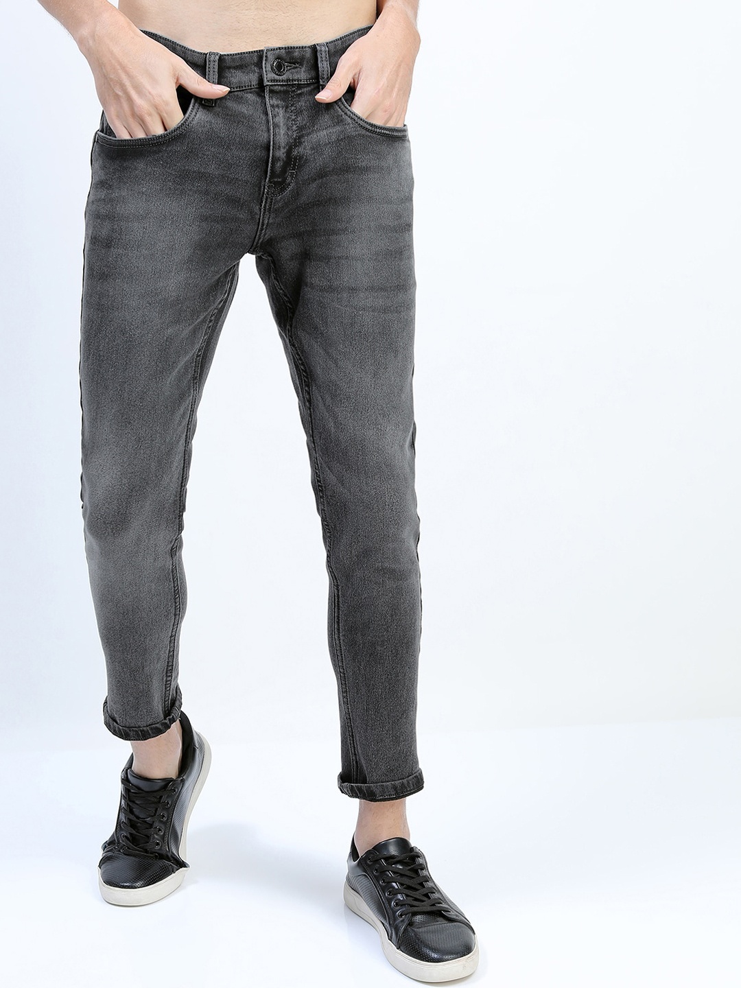 

HIGHLANDER Men Charcoal Grey Tapered Fit Heavy Fade Stretchable Jeans