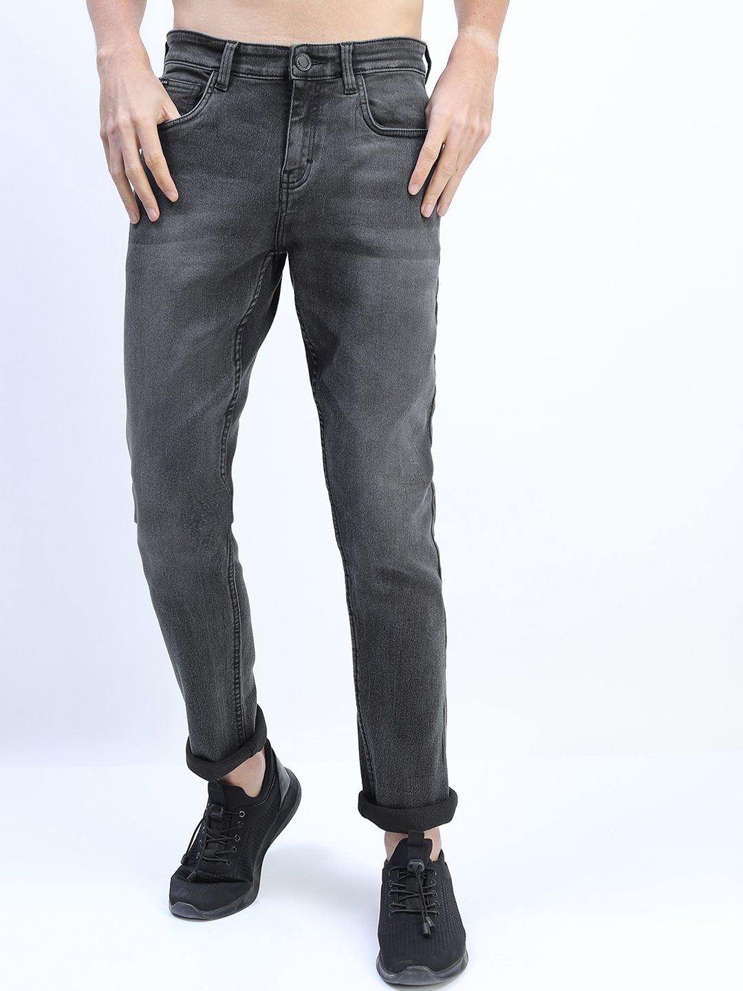 

HIGHLANDER Men Charcoal Grey Slim Fit Heavy Fade Stretchable Jeans