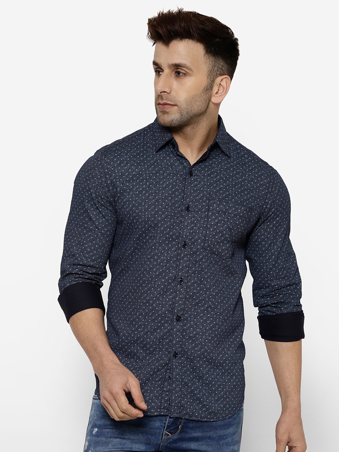 

cape canary Men Blue Smart Printed Casual Shirt
