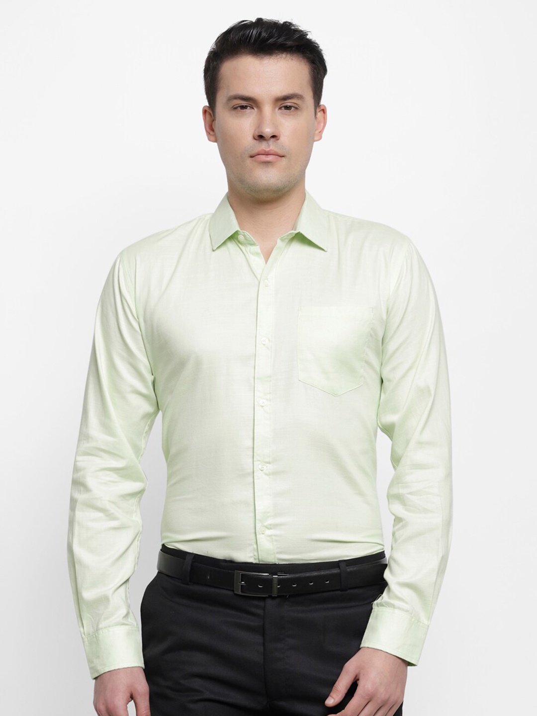 

cape canary Men Green Smart Cotton Formal Shirt