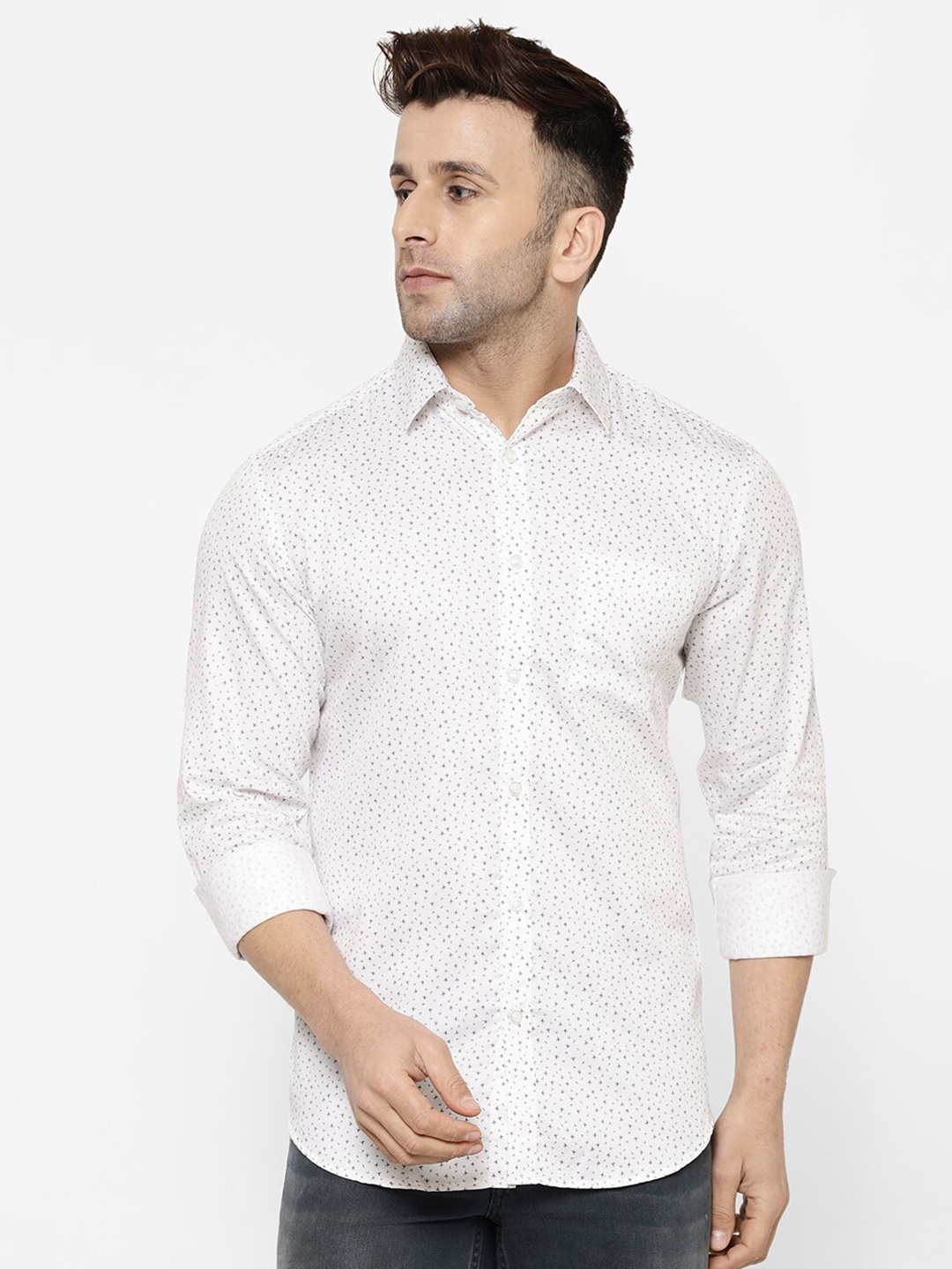 

cape canary Men White Smart Printed Casual Shirt