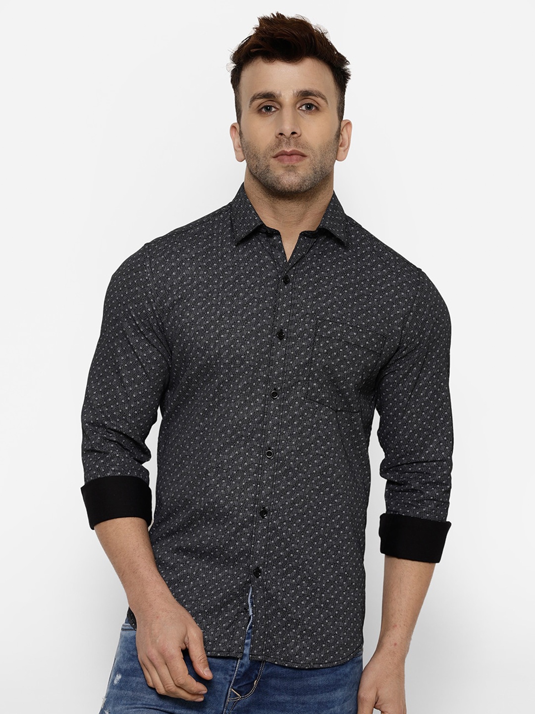 

cape canary Men Grey Smart Printed Casual Shirt