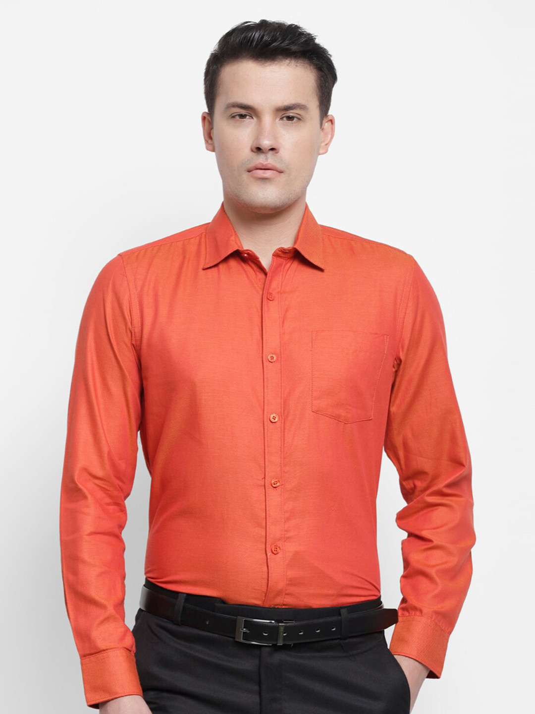 

cape canary Men Orange Solid Smart Casual Shirt