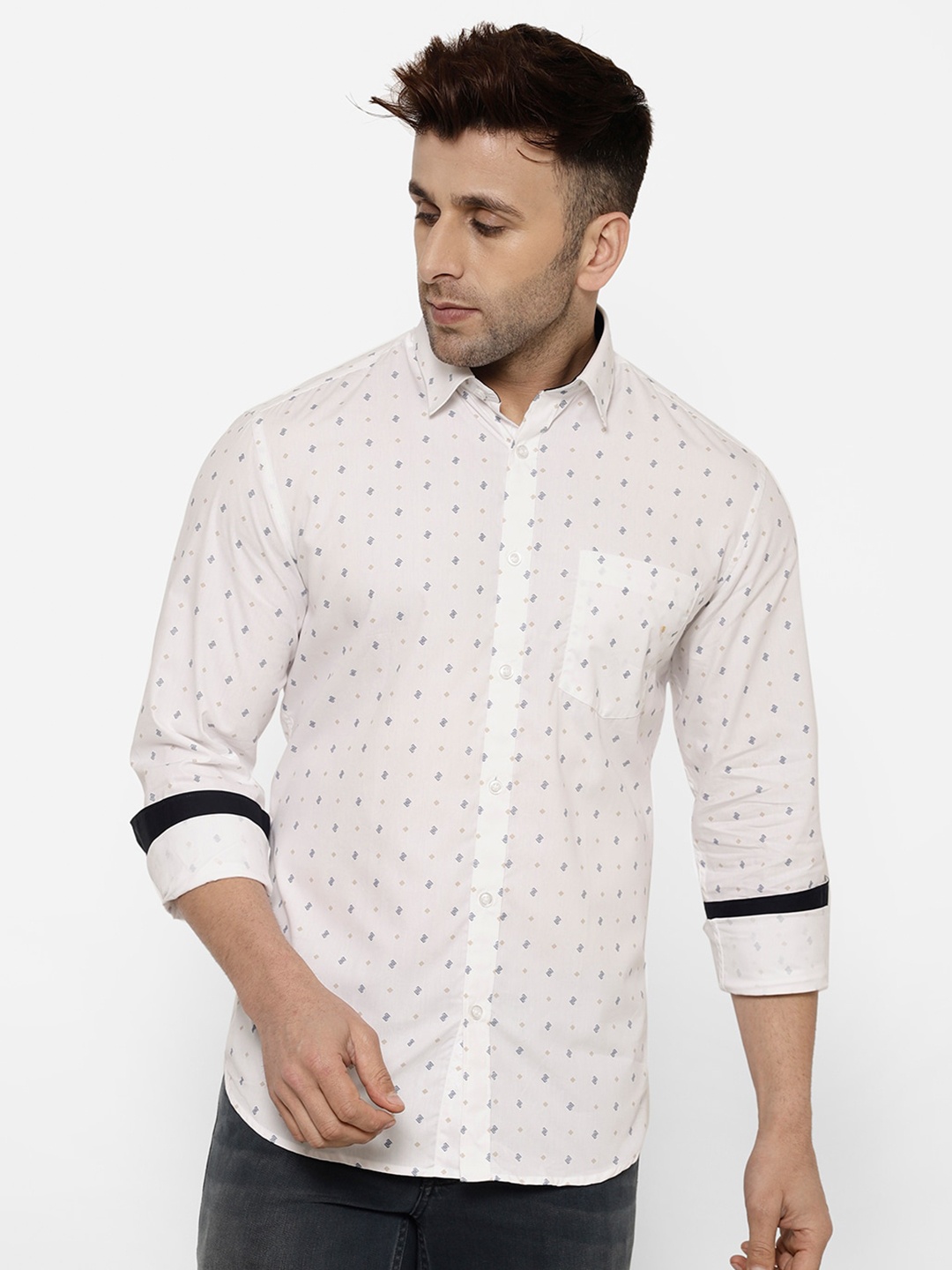 

cape canary Men White Smart Printed Casual Shirt
