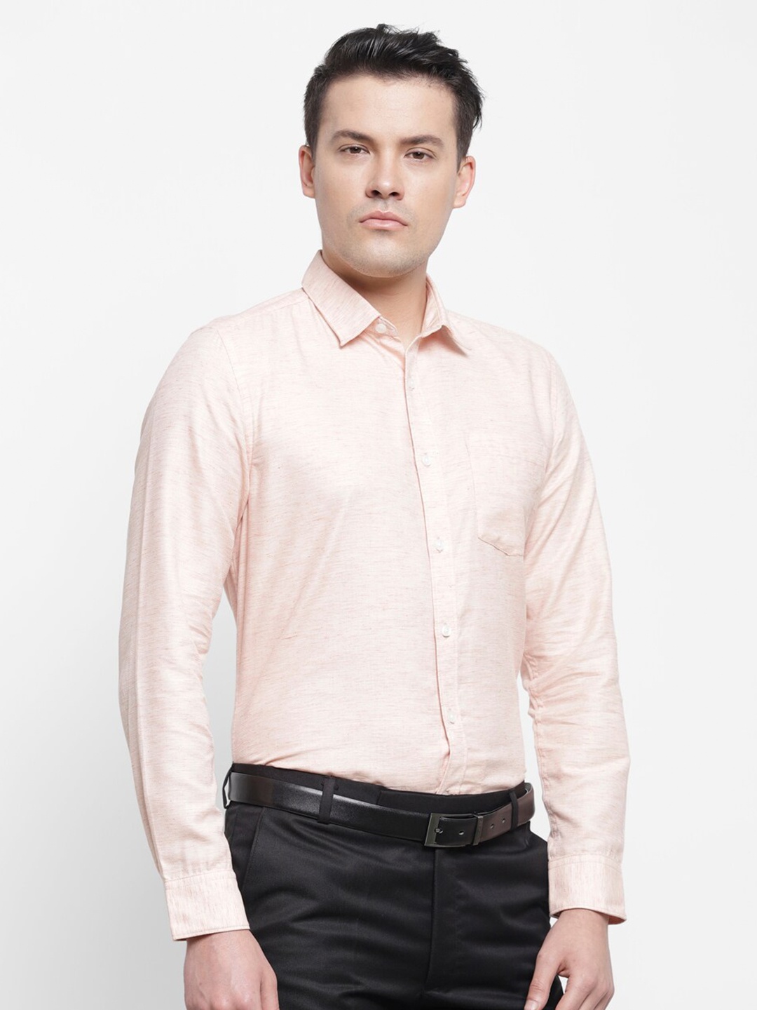 

cape canary Men Peach-Coloured Smart Cotton Formal Shirt