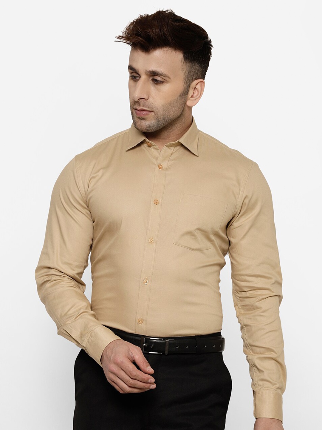 

cape canary Men Khaki Smart Casual Shirt