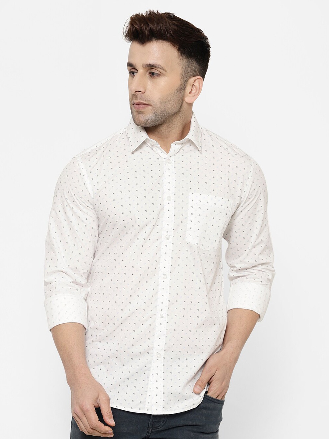 

cape canary Men White Smart Printed Casual Shirt