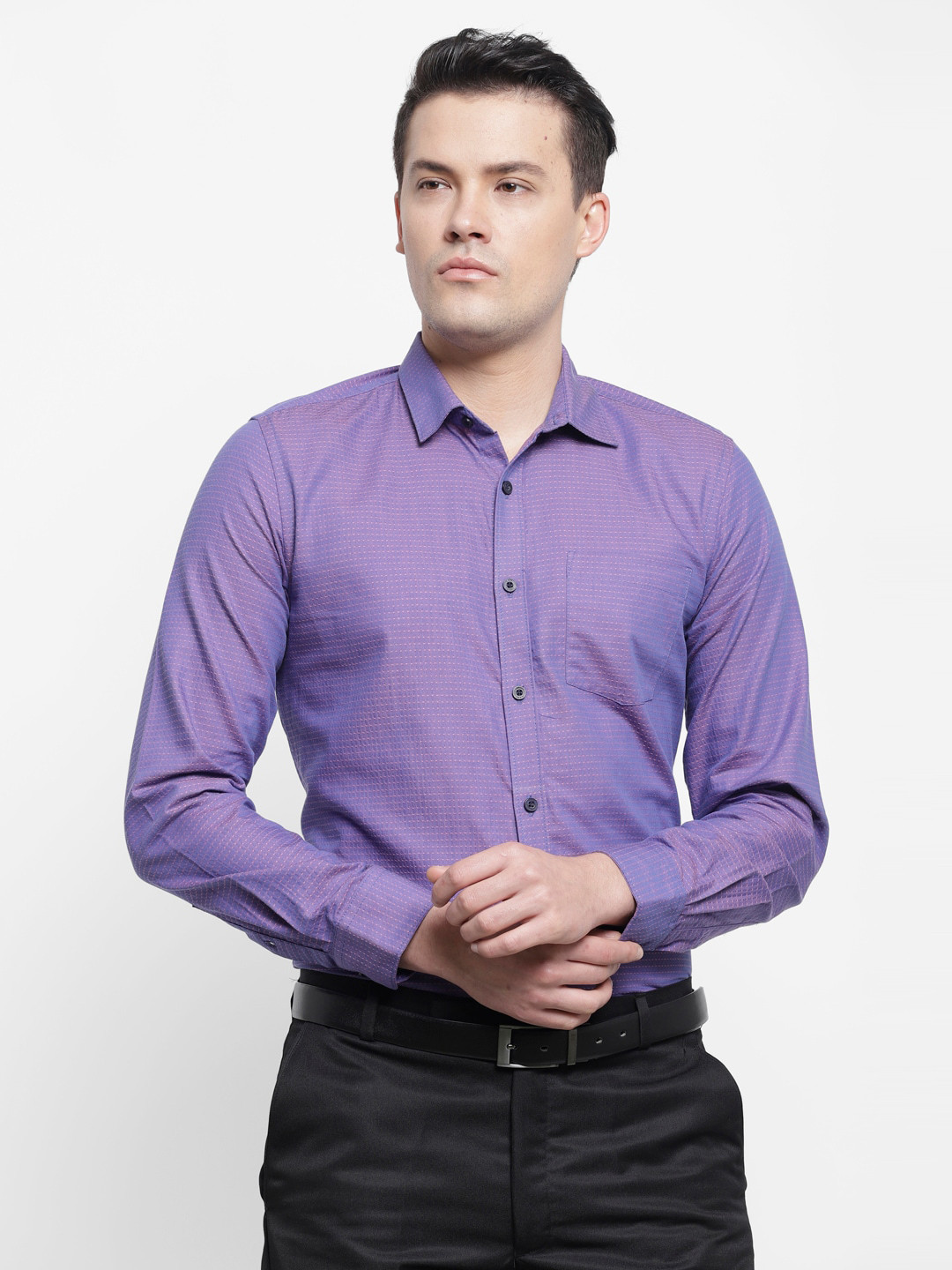 

cape canary Men Violet Printed Smart Casual Shirt