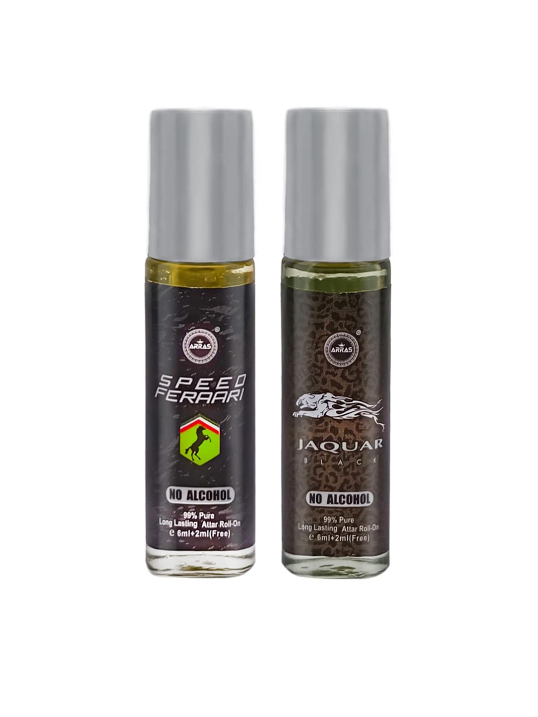 

Arras Set of Speed Feraari & Jaquar Black Non Alcoholic Roll-On Perfumes - 8 ml Each, Grey