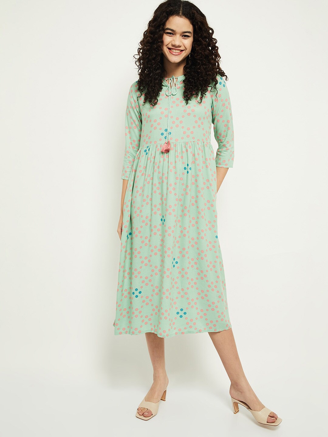 

max Green Floral A-Line Midi Dress