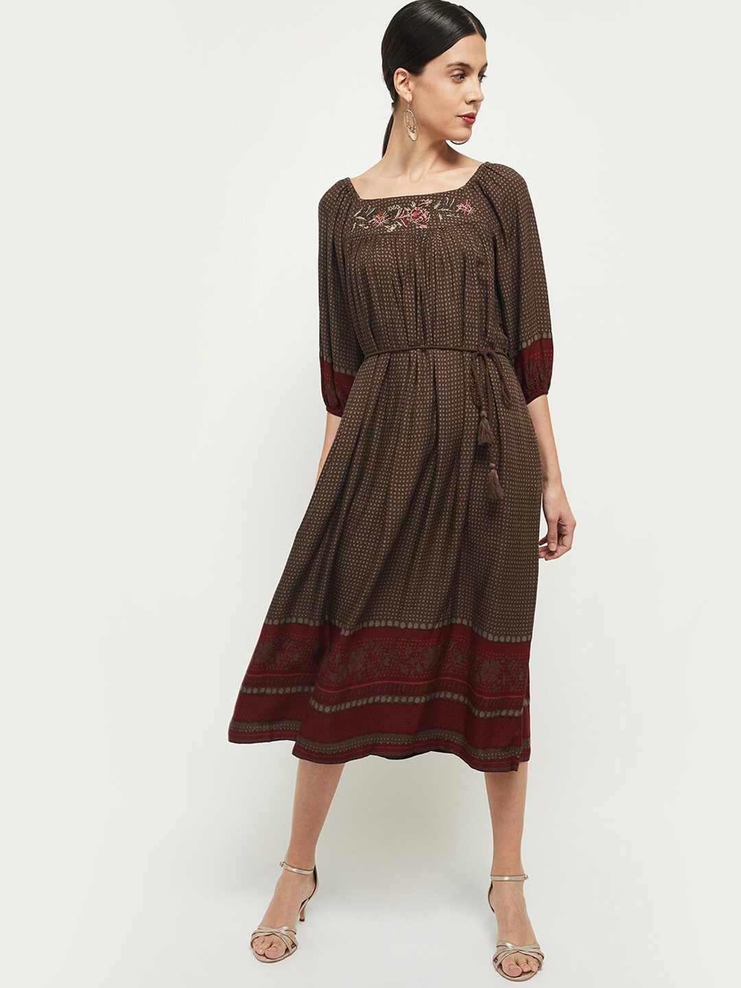 

max Brown A-Line Midi Dress