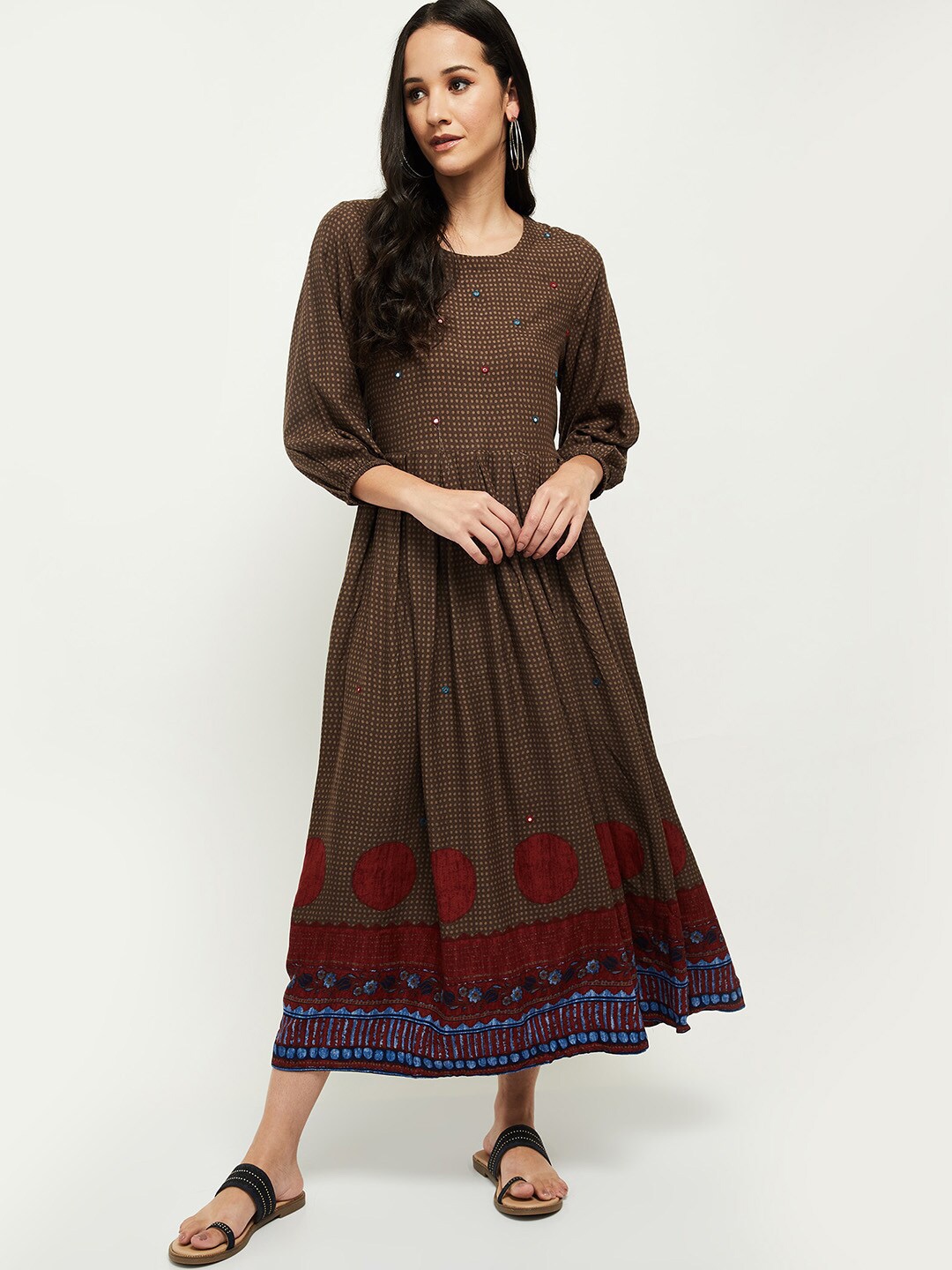 

max Brown Floral Midi Dress
