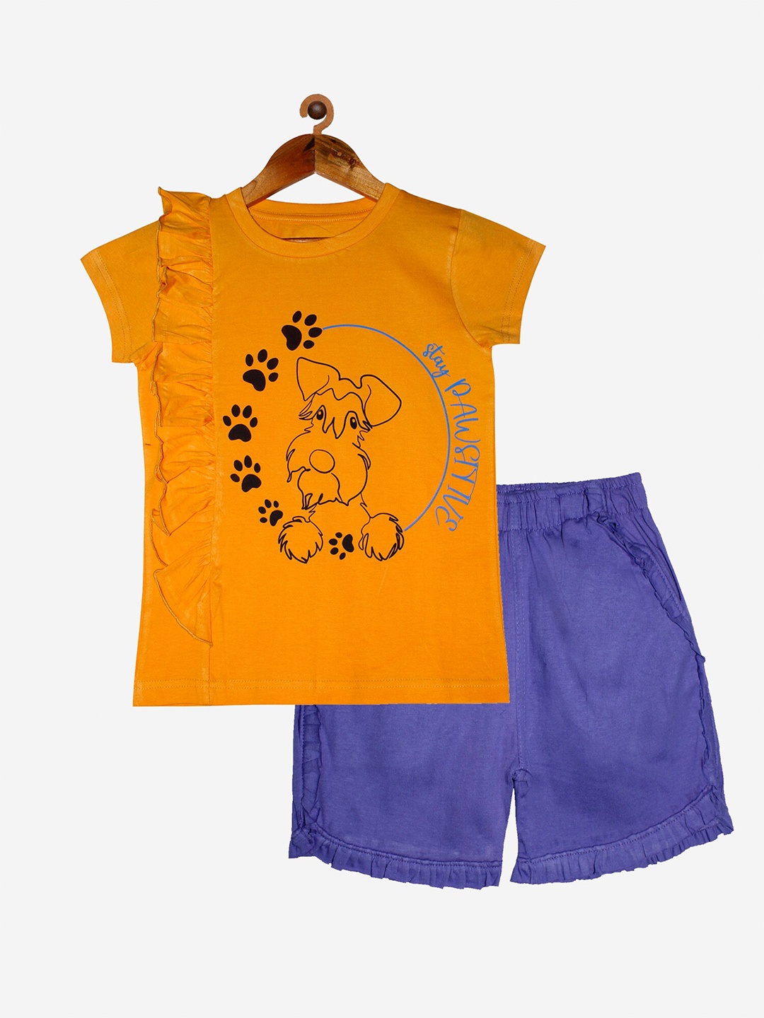 

KiddoPanti Girls Orange & Blue Pure Cotton T Shirt & Shorts
