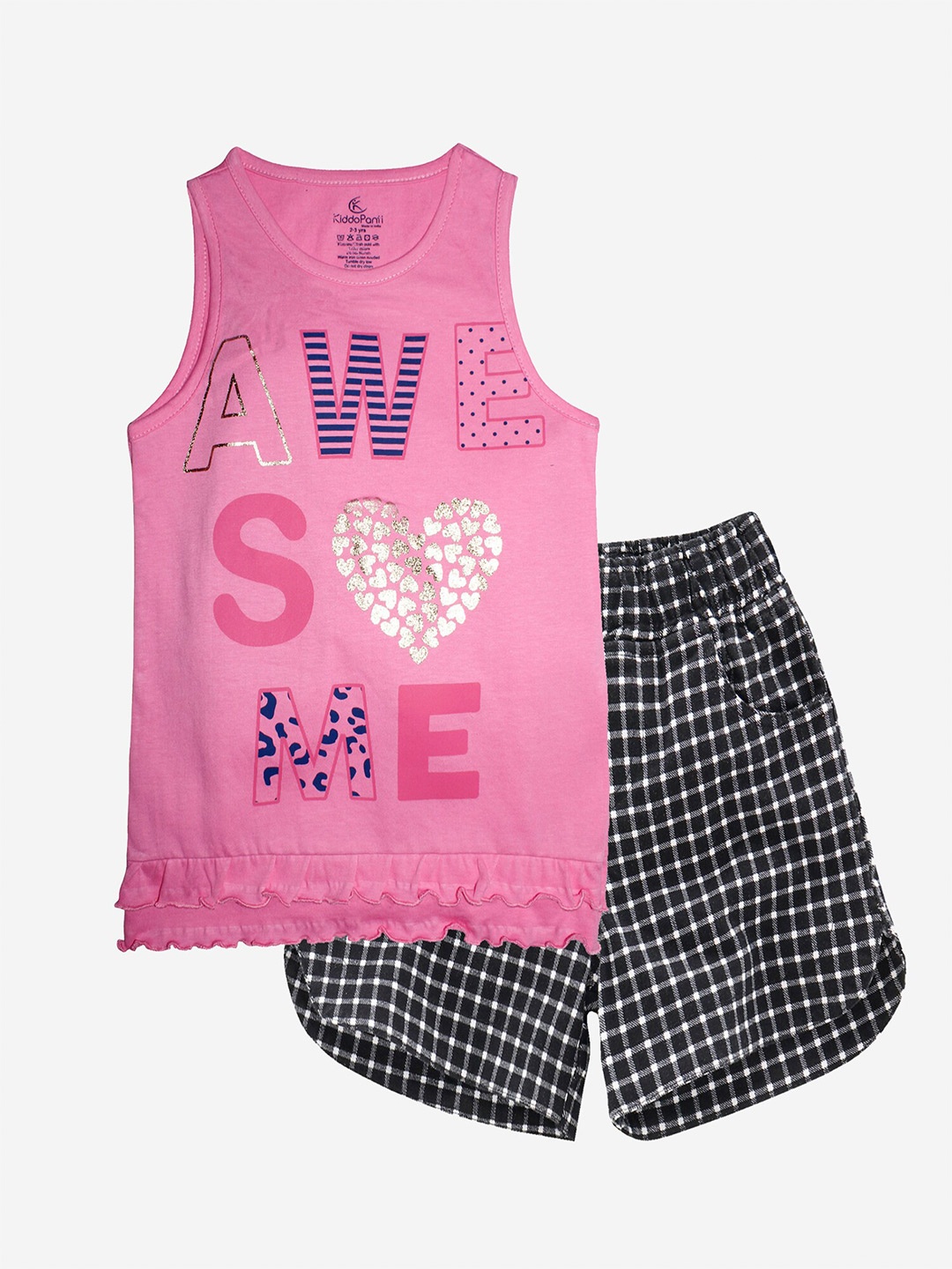 

KiddoPanti Girls Pink Printed Cotton clothing set