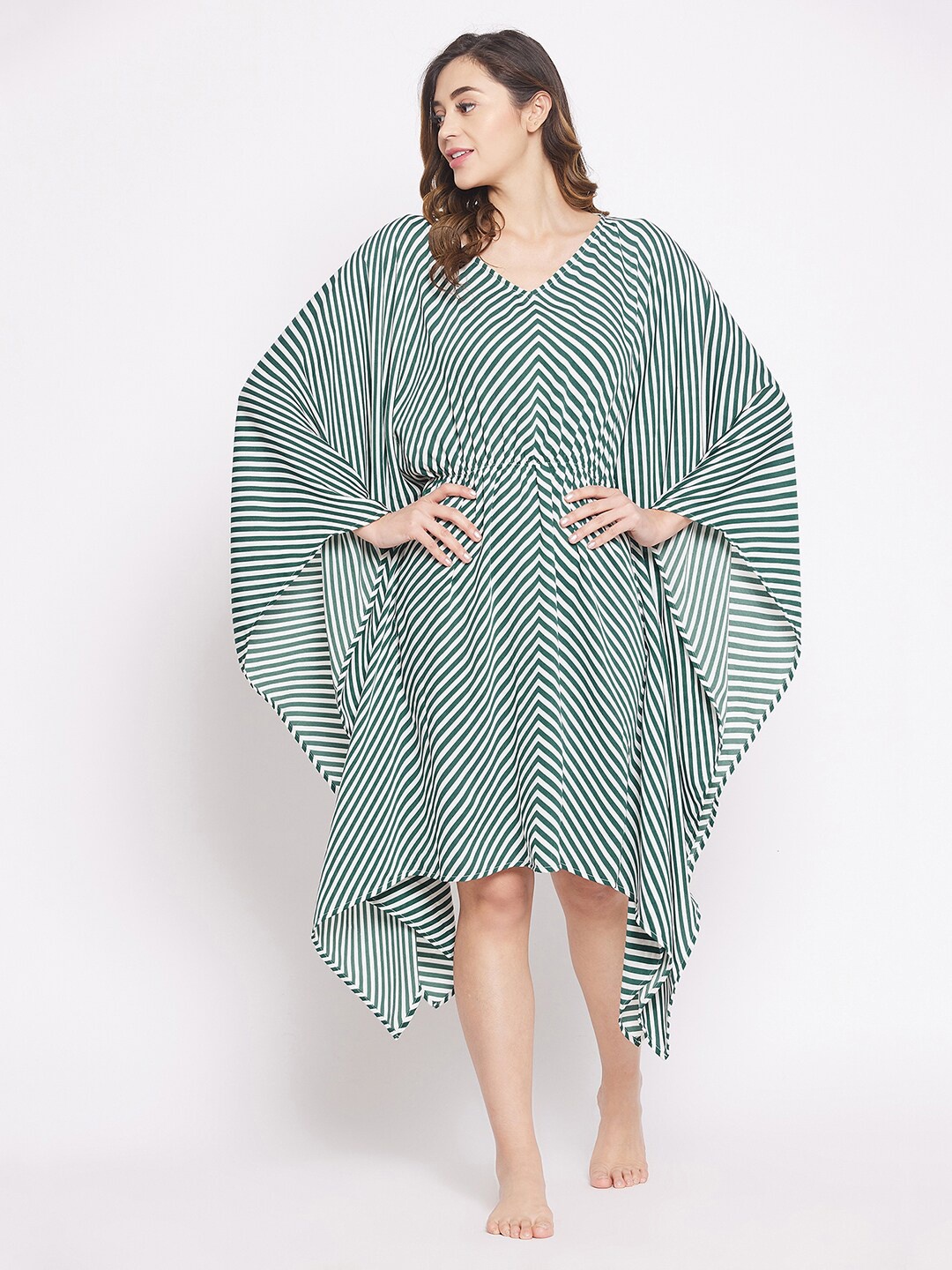 

Clovia Green Striped Kaftan Nightdress